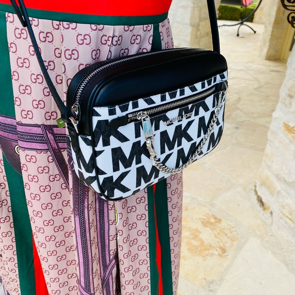 Michael Kors Graphic MK Large EW chain Xbody crossbody&wallet black white - Picture 8 of 12